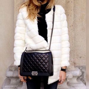 NWOT❤️Alice+Olivia Rory Rabbit-Fur Collarless Coat